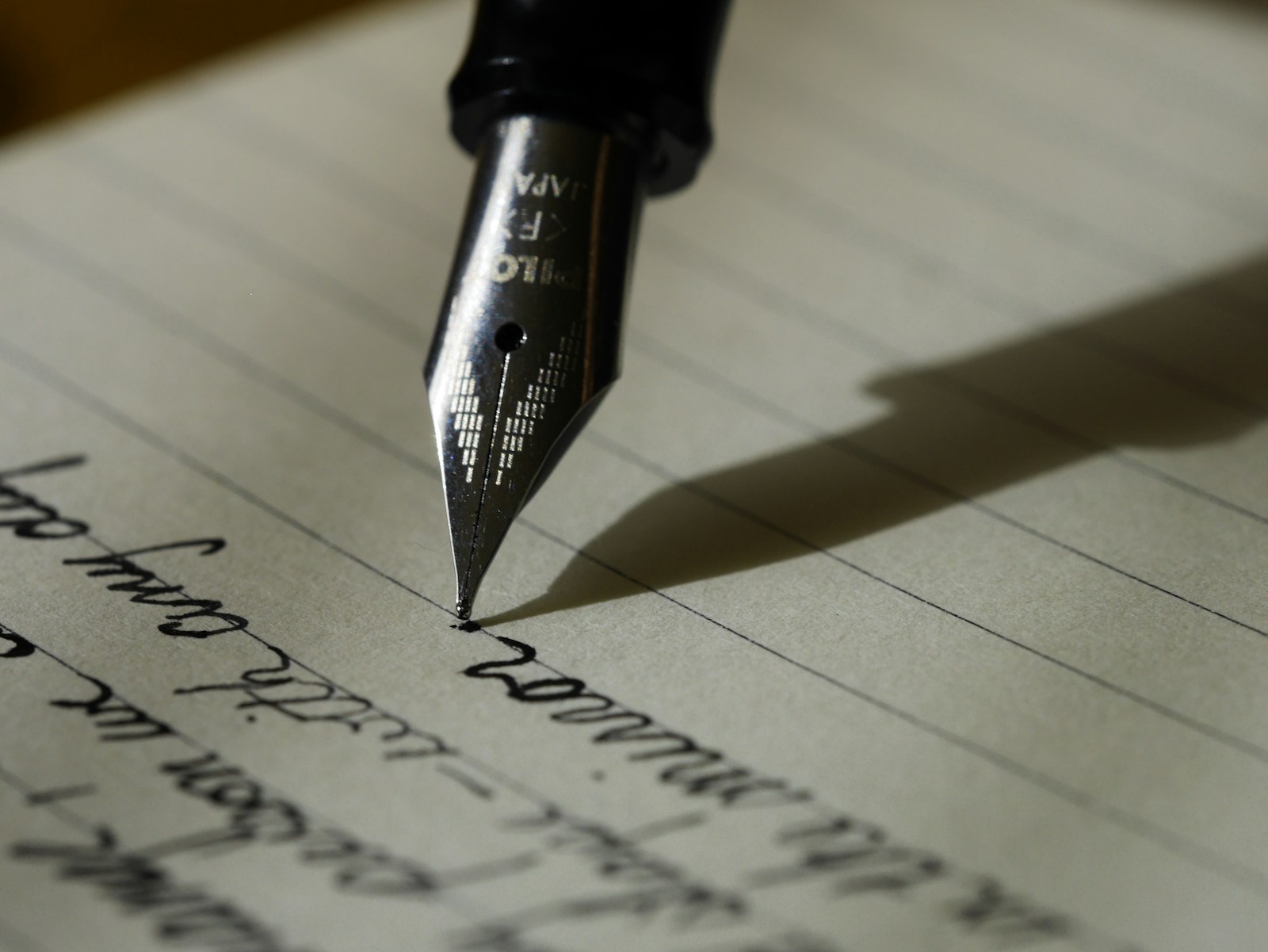 A pen and notebook in the writing process